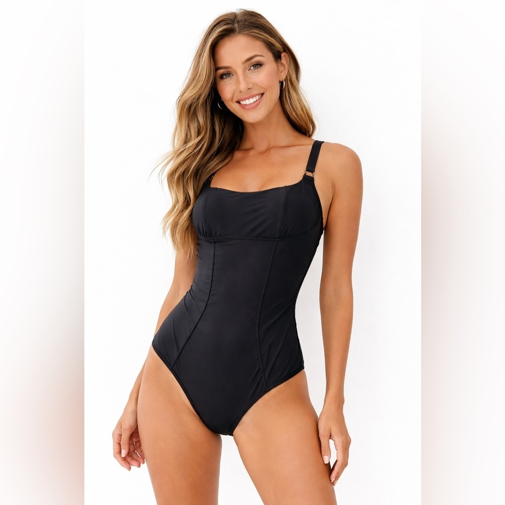 Cupshe Black Sculpting Tummy Control One Piece Swimsuit M NWT